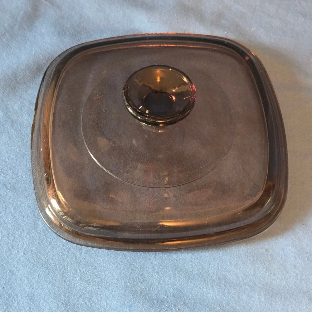 Pyrex Visions Amber Glass Lid A7C Square Replacement Cover 7 Inch USA Vintage
